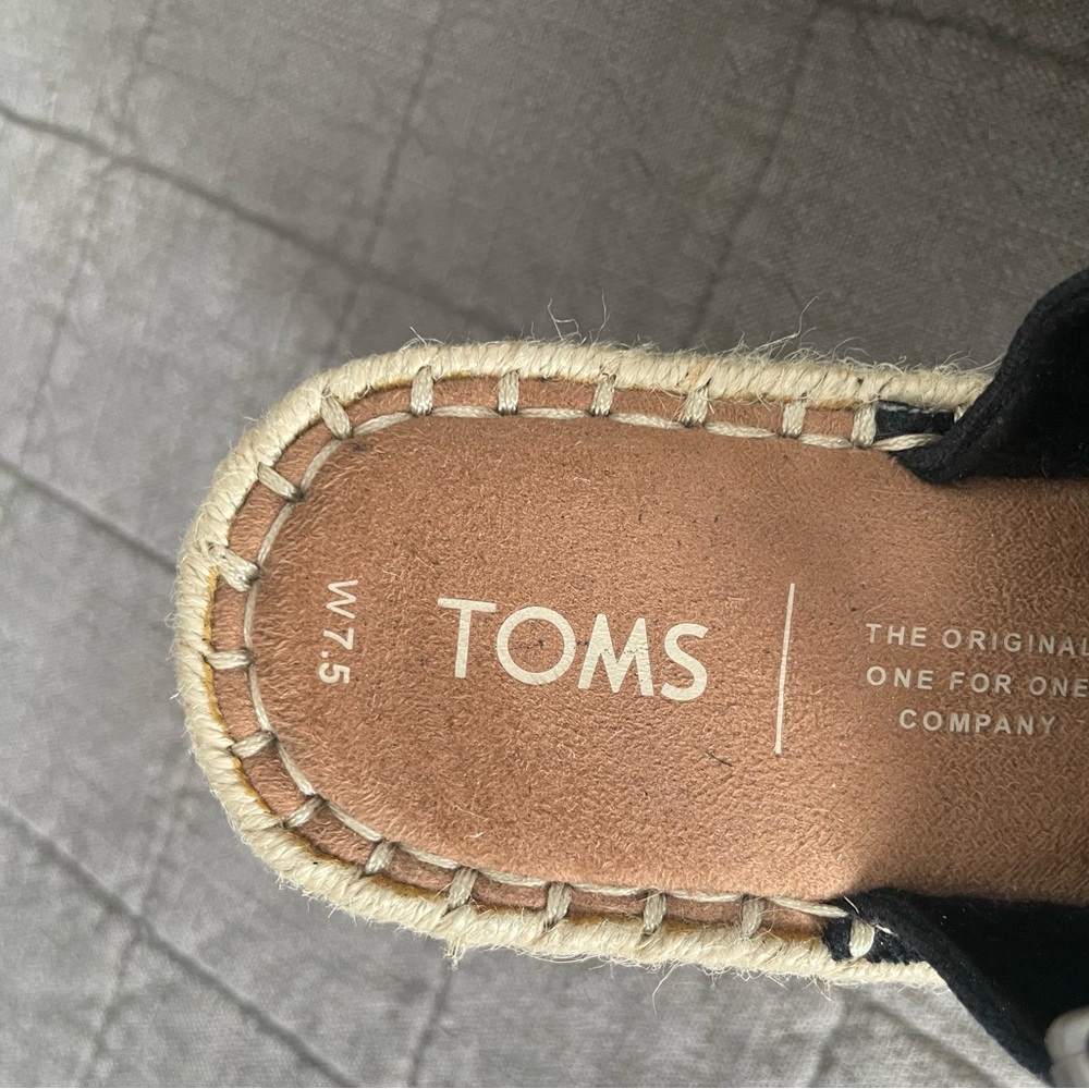 Toms Monica Black Oxford Espadrille Wedge Sandals 7.5 Like New - Picture 6 of 9